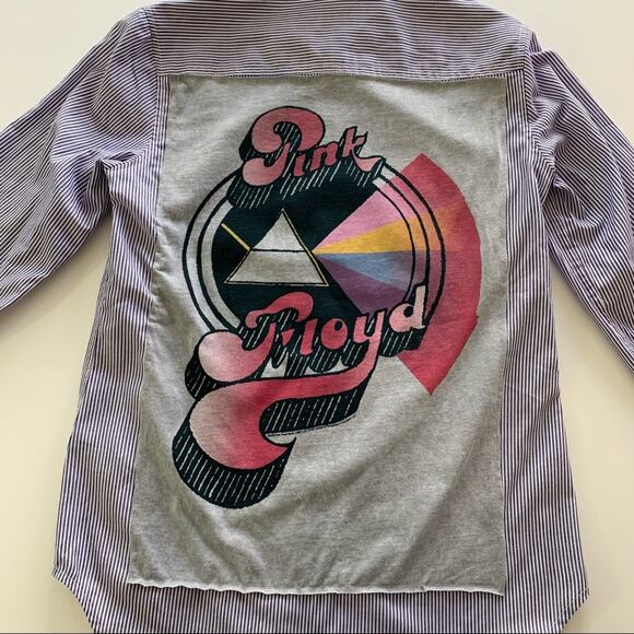 Via Penny Lane Reworked Apparel | Pink Floyd Striped Button Up Shirt Small - Picture 3 of 9
